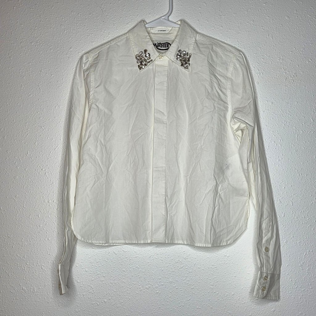 Nwt Mother The Honor Button Down Jeweled Collar Shirt - White
